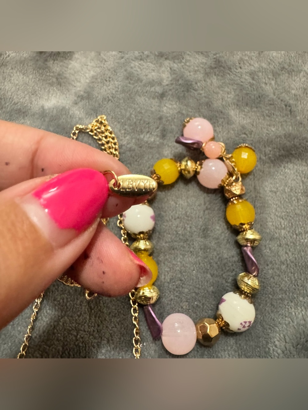 Gold-Tone Beaded Bracelet and Necklace with Yellow and Pink Accents